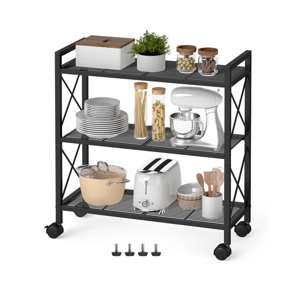 SONGMICS 3-Tier Metal Storage Rack with Wheels UBSC163B01