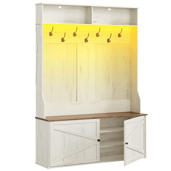 VASAGLE Farmhouse Hall Tree with Bench Shoe Storage and LED Light UHSR653WJ03S