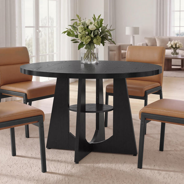 VASAGLE VASAGLE 47-Inch Round Dining Table for 4-6 People, Pedestal Kitchen Table UKDT066B101
