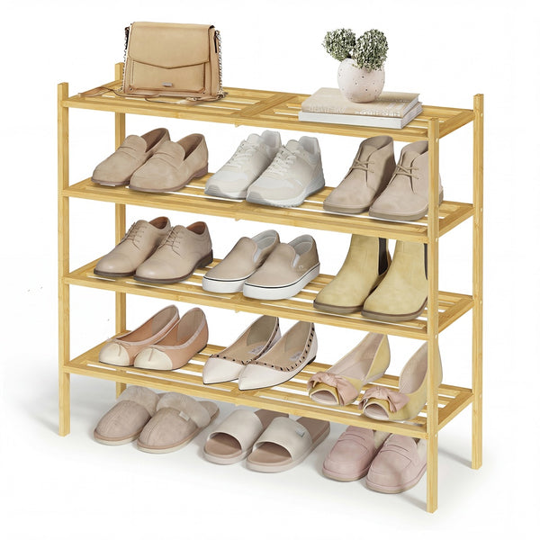 SONGMICS 4-Tier Stackable Bamboo Shoe Rack for Closet & Entryway ULBS054YL01