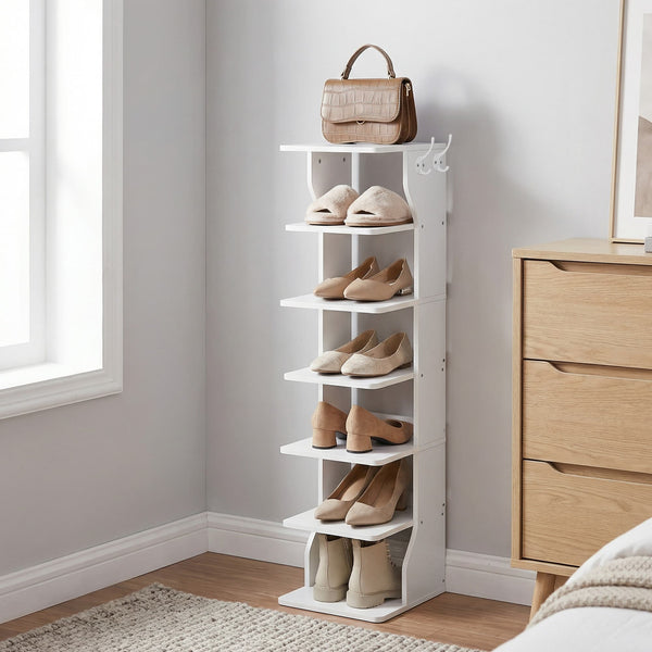 VASAGLE Tall vertical shoe rack tower with hooks for entryway and bedroom ULBB35S200T14