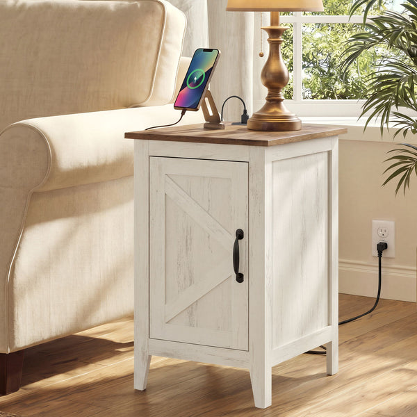 VASAGLE Farmhouse bedside storage with charging station and cabinet ULET131W101S