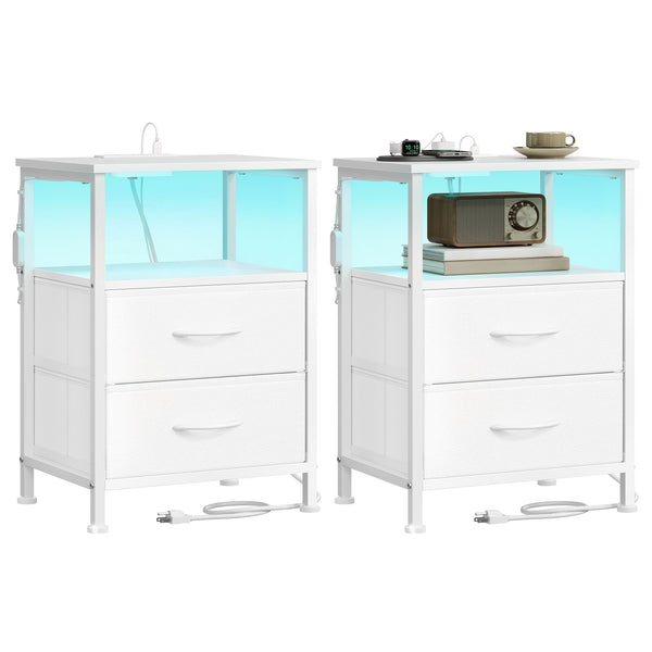 SONGMICS Narrow bedside tables with charging station LED lights and drawers ULGS202W101S