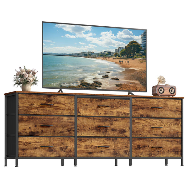 SONGMICS SONGMICS Dresser with 9 Fabric Drawers, TV Stand for TVs Up to 70 Inches | Wide Dresser, Chest of Drawers for Bedroom and Living Room LGS233KD02S