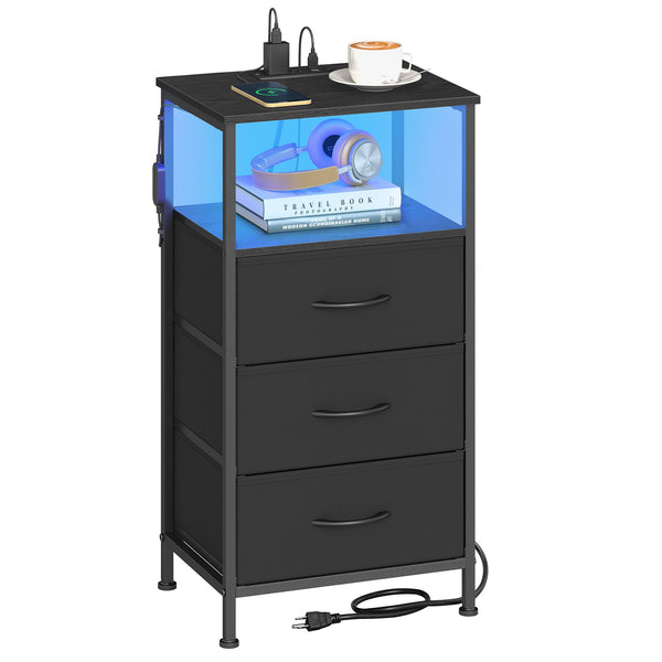 SONGMICS Side table with charging station LED lights and drawers ULGS303BH01S