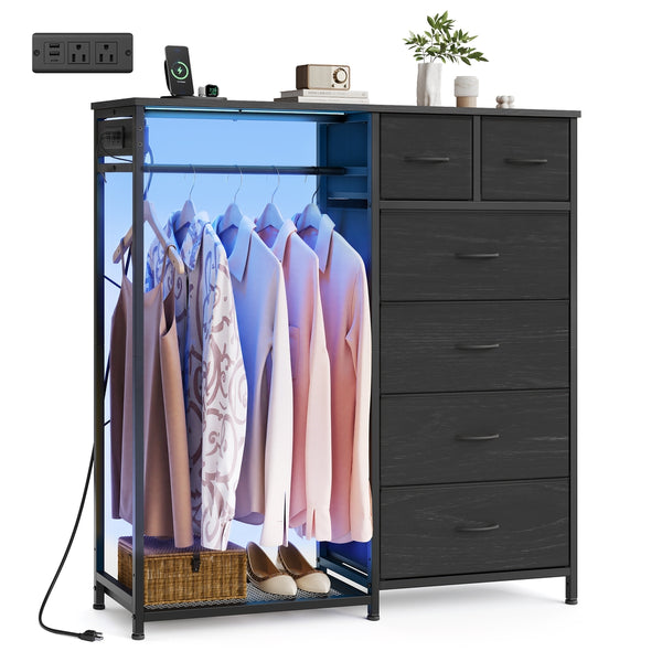 SONGMICS 3-in-1 Closet Organizer with LED Lights and Charging Station ULGS523B201S
