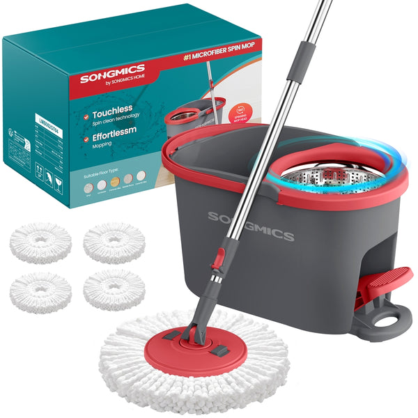 SONGMICS 360° Spin Mop & Bucket Set with Foot Pedal Wringer and Reusable Microfiber Pads ULMB002GT04