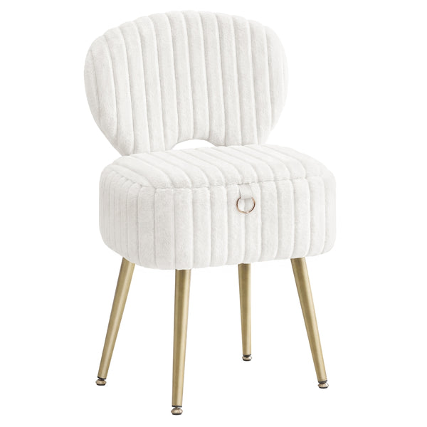 SONGMICS Small Vanity Chair with Storage & Folding Backrest ULOM532WD01