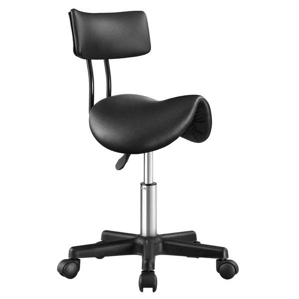 SONGMICS Height Adjustable Swivel PU Leather Saddle Stool with Wheels UOSC015B101