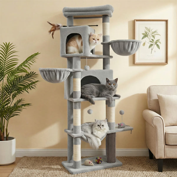 Feandrea Large multi level cat tree tower with self groomer and posts UPCB35T182G01