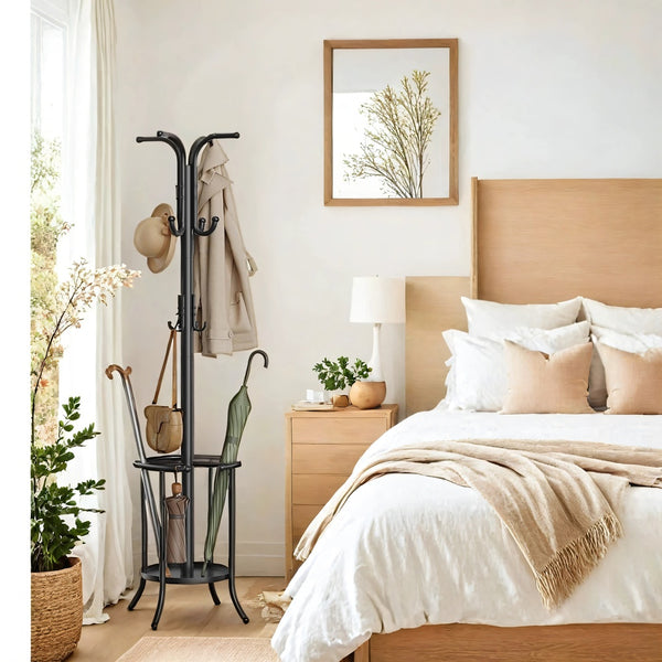 SONGMICS Metal coat rack stand with umbrella holder for entryway and hall URCB35R011B01