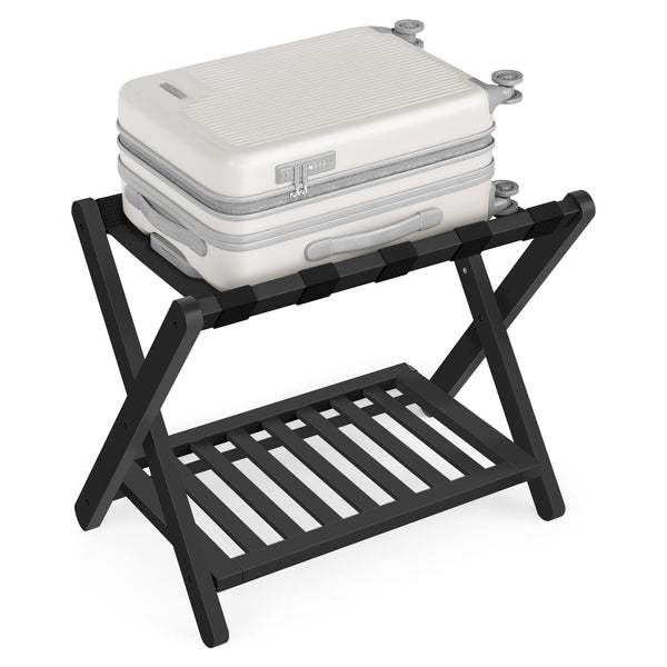 SONGMICS Solid Wood Luggage Rack, No Assembly Required, Foldable Suitcase Stand, Luggage Holder URLR020B02