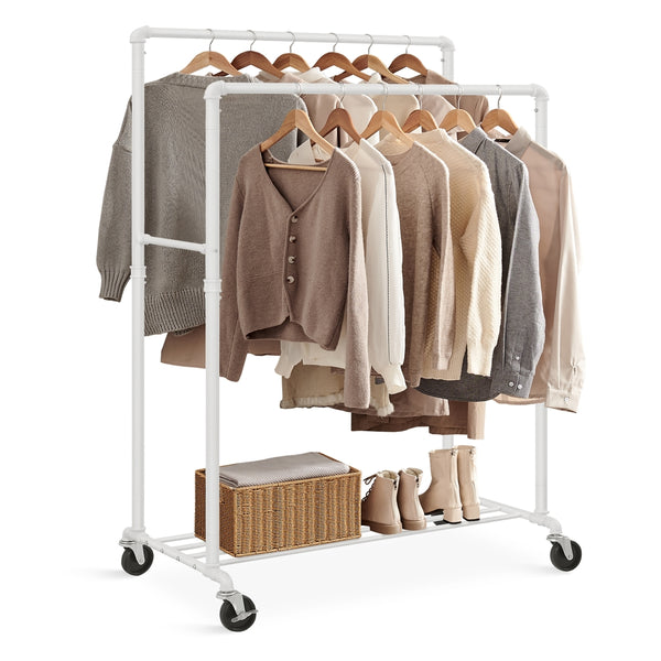 SONGMICS 39.4" Wide Double-Rod Garment Rack on Wheels Max. Load 198 lb UHSR060W01