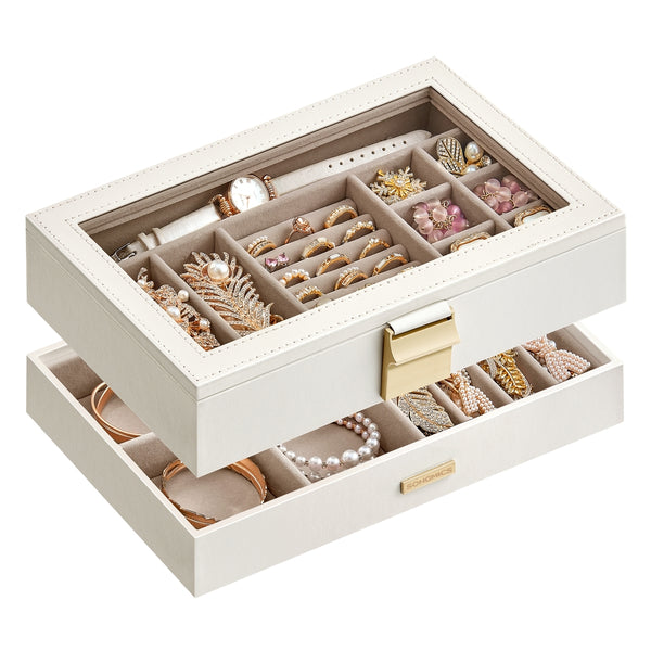 SONGMICS Stackable Jewelry Trays with Glass Lid UJBC192W01