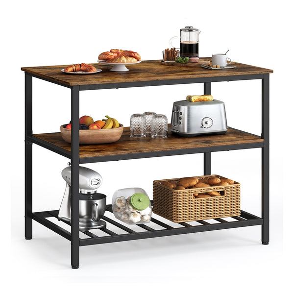 VASAGLE Industrial Kitchen Island with 3 Shelves UKKI005B01