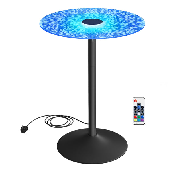VASAGLE Round Cocktail Table with Multi-Colored Lights and Glass Top ULBT018B01