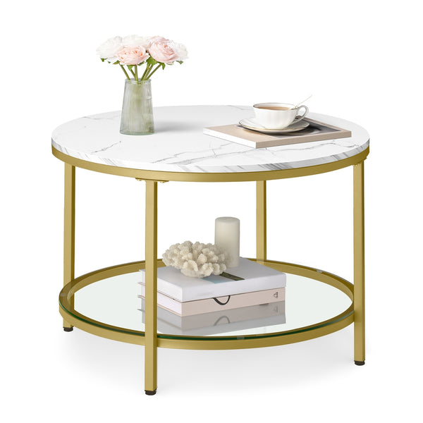 VASAGLE Faux Marble Round Coffee Table ULCT072W59