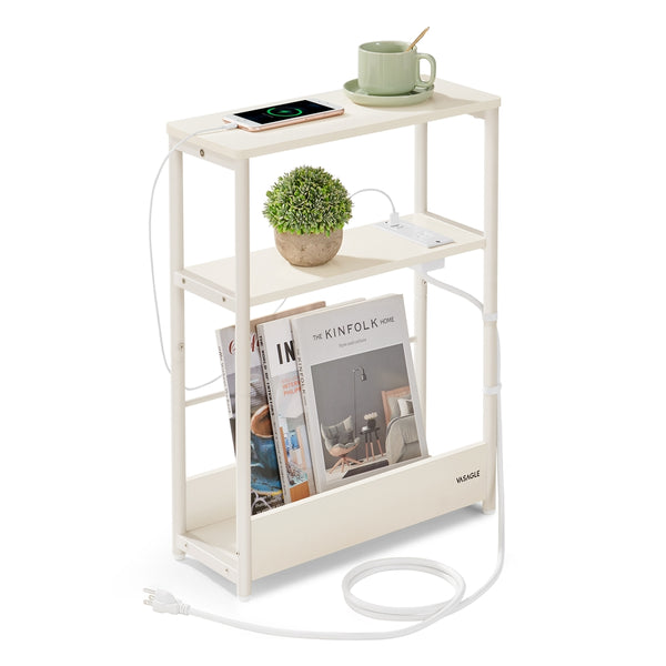 VASAGLE Narrow Side Table with Charging Station ULET335W01