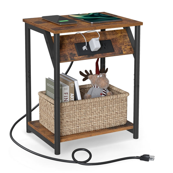VASAGLE End Table with USB Ports and Outlets ULET371B01