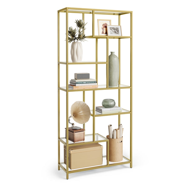 VASAGLE 6-Tier Tall Bookshelf with Tempered Glass Shelves ULGT502A01