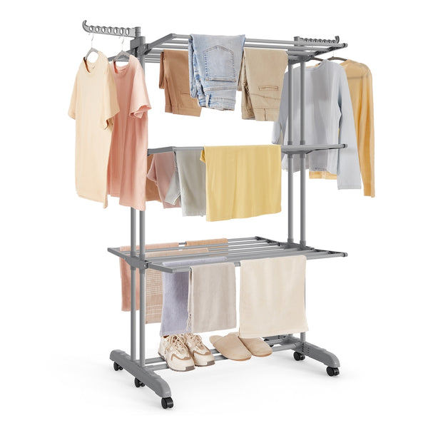 SONGMICS SONGMICS Clothes Drying Rack 4-Tier, Foldable Laundry Drying Rack 173 cm Tall, Stainless Steel, Rolling Clothes Horses ULLR703G01