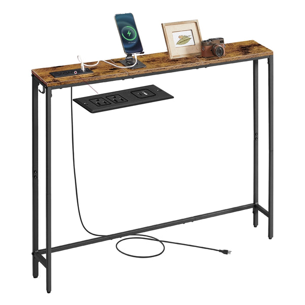 VASAGLE Slim console table with power outlet and hook ULNT079K01