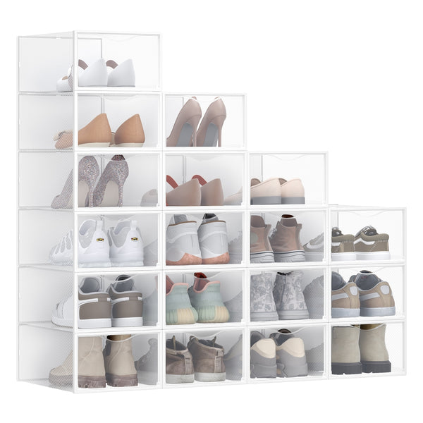 SONGMICS Stackable plastic shoe storage boxes for closet and bedroom ULSP318W01
