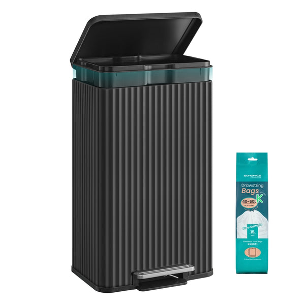 SONGMICS Stainless Steel Garbage Can with Lid and Removable Inner Bucket ULTB586BZ01