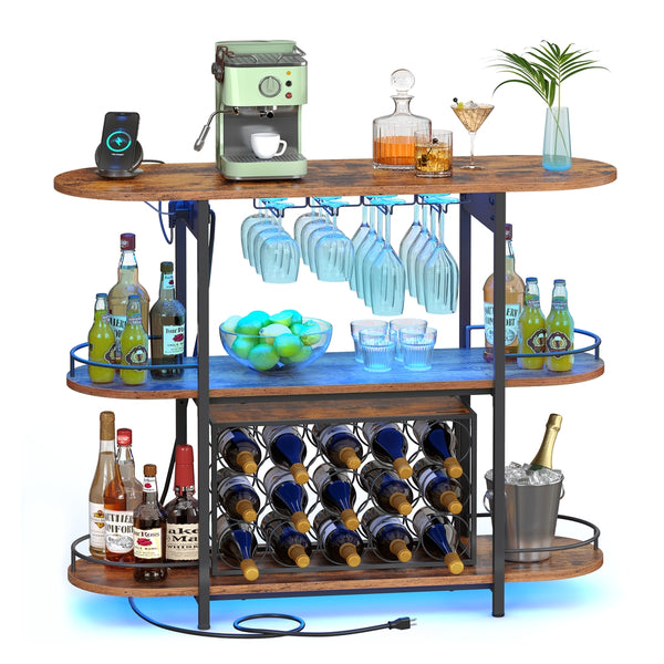 VASAGLE Bar Cabinet with LED Lights and Power Outlets ULWR007K01