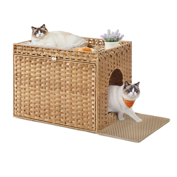 Feandrea Cat Litter Box Enclosure with Extra Litter Mat and Removable Washable Tray UPCL014K01