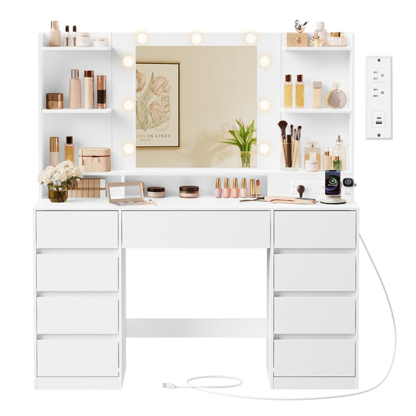 VASAGLE Kailyn Collection - Vanity Desk with Mirror and 9 LED Bulbs URDT141WB01S